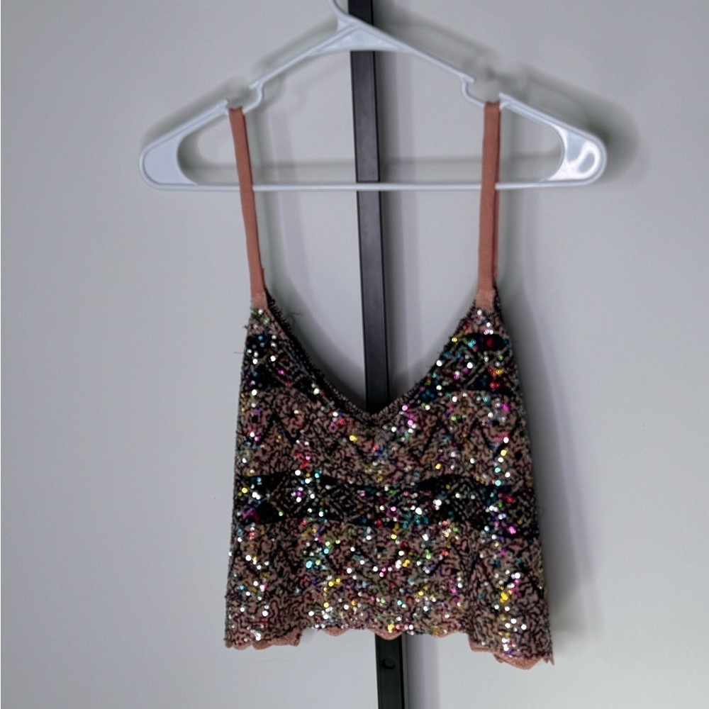 Free People Twilight Rose Combo Tank Sequin Crop Camisole in Pink and Blue NWT - Picture 8 of 10